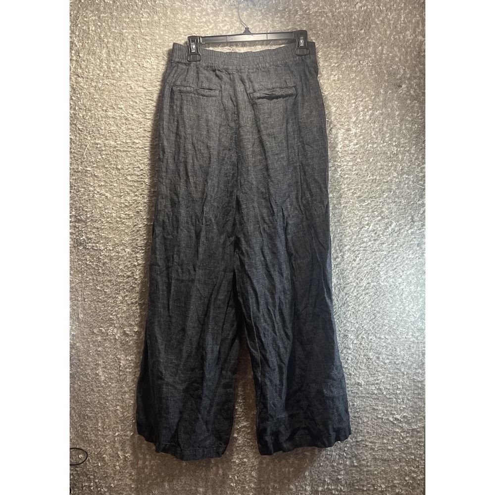 Halston Linen Pants 8 Charcoal Gray Wide Leg Summer Coastal Resort Beachy - Picture 2 of 8